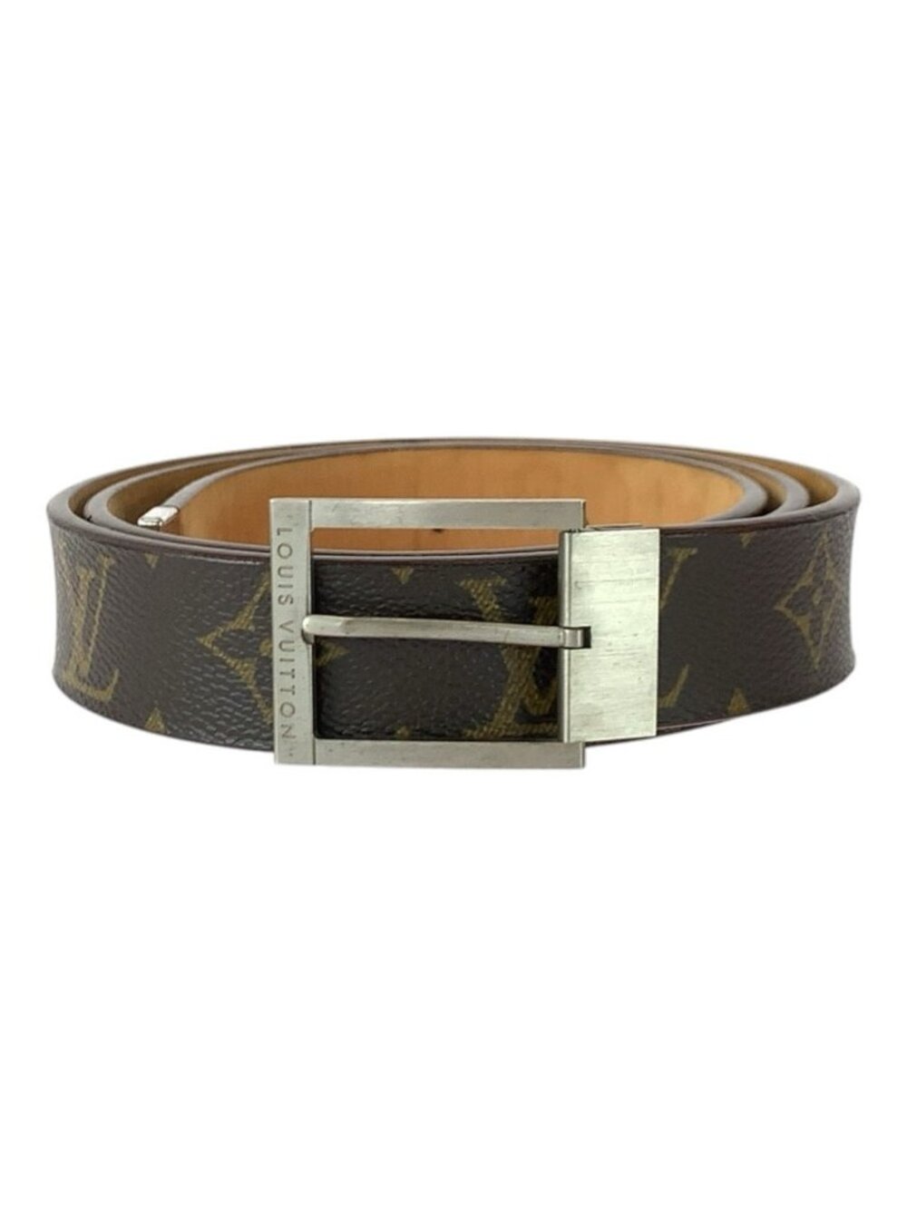 Louis Vuitton Monogram Line 90 Brown Silver Metal Belt